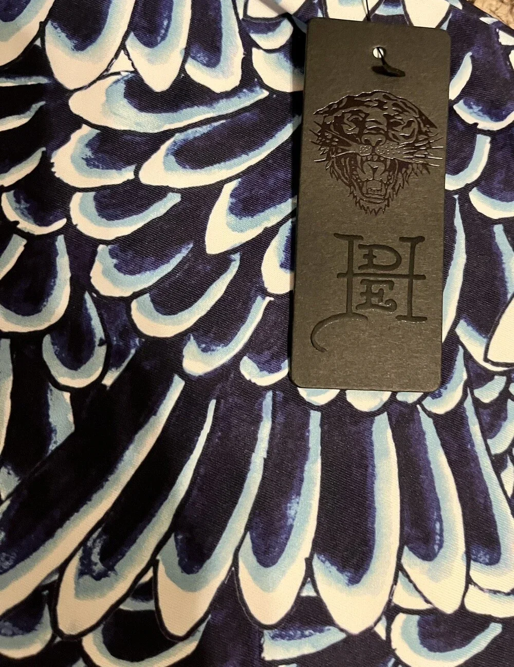 Ed Hardy 2 PC Matching Set Size M Blue Feathered Graphic Top + Leggings NWT